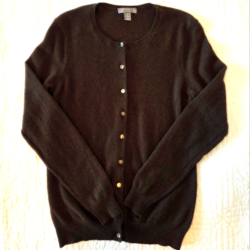 Women's Charter Club 2 -ply Cashmere Cardigan In Brown, Size S